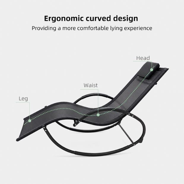 Chaise longue de jardin à bascule en gros, avec assise ergonomique incurvée en résille, destinée à l'ameublement de terrasses au bord de la piscine - 11D25J