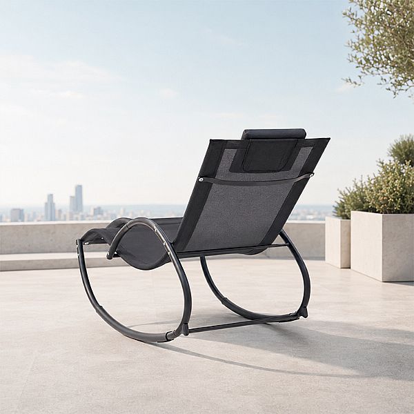Chaise longue de jardin à bascule en gros, avec assise ergonomique incurvée en résille, destinée à l'ameublement de terrasses au bord de la piscine - 11D25J