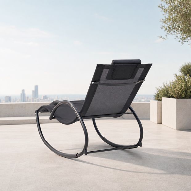 Chaise longue de jardin à bascule en gros, avec assise ergonomique incurvée en résille, destinée à l'ameublement de terrasses au bord de la piscine - 11D25J