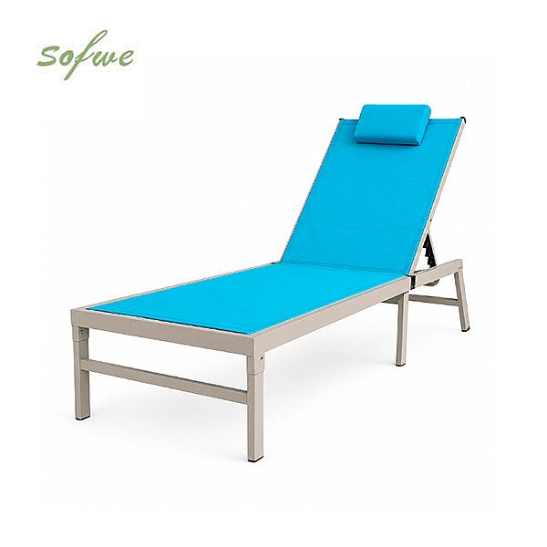 Chaise longue de jardin pliable en gros, avec dossier réglable à plusieurs niveaux et appui-tête amovible, pour terrasse au bord de la piscine - 11D25K