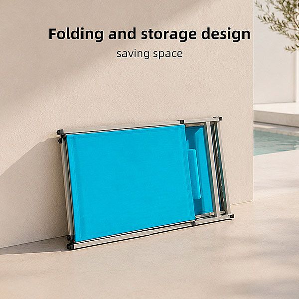 Chaise longue de jardin pliable en gros, avec dossier réglable à plusieurs niveaux et appui-tête amovible, pour terrasse au bord de la piscine - 11D25K