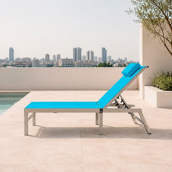 Chaise longue de jardin pliable en gros, avec dossier réglable à plusieurs niveaux et appui-tête amovible, pour terrasse au bord de la piscine - 11D25K