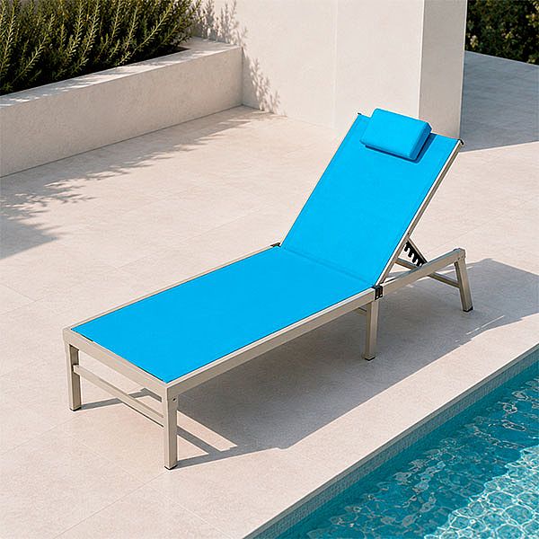 Chaise longue de jardin pliable en gros, avec dossier réglable à plusieurs niveaux et appui-tête amovible, pour terrasse au bord de la piscine - 11D25K