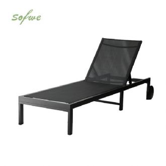 Chaise longue d'extérieur en métal avec roulettes et tissu...