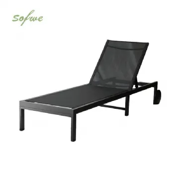 Chaise longue d'extérieur en métal avec roulettes et tissu...