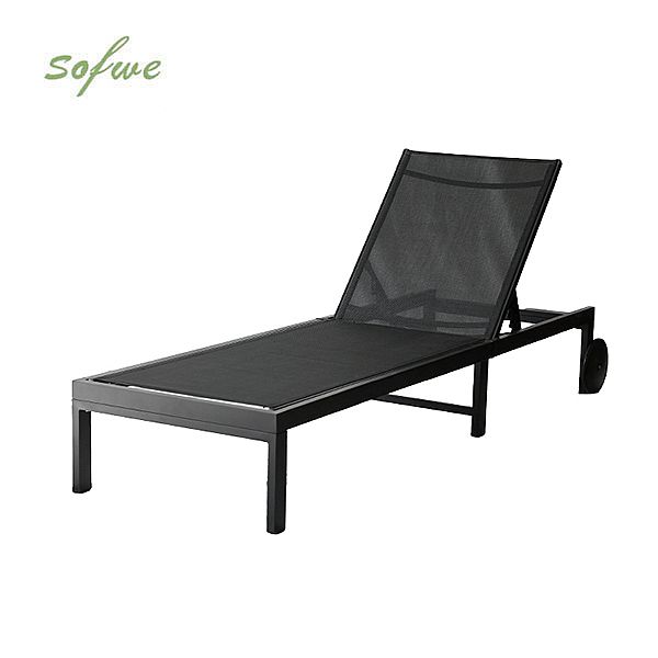 Chaise longue d'extérieur en métal avec roulettes et tissu en maille respirante, vendue en gros, pour les terrasses et les bords de piscine - 11D25O