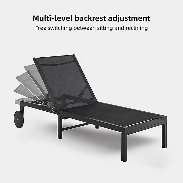 Chaise longue d'extérieur en métal avec roulettes et tissu en maille respirante, vendue en gros, pour les terrasses et les bords de piscine - 11D25O