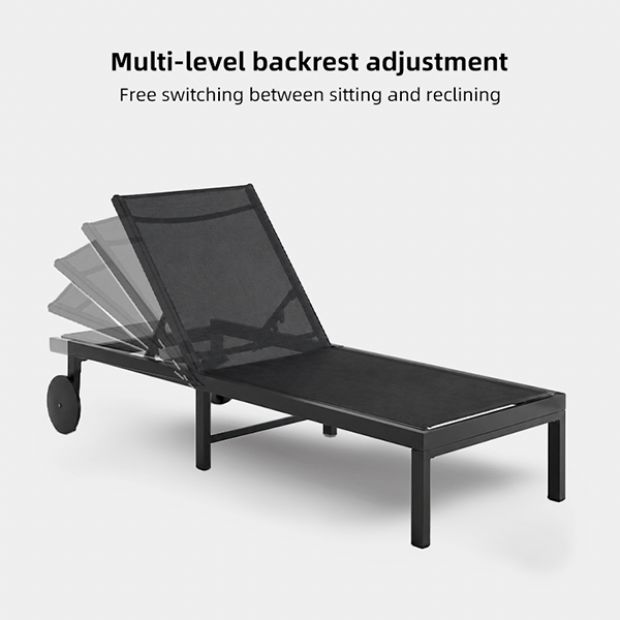 Chaise longue d'extérieur en métal avec roulettes et tissu en maille respirante, vendue en gros, pour les terrasses et les bords de piscine - 11D25O