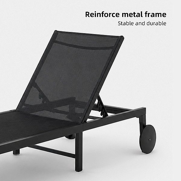 Chaise longue d'extérieur en métal avec roulettes et tissu en maille respirante, vendue en gros, pour les terrasses et les bords de piscine - 11D25O