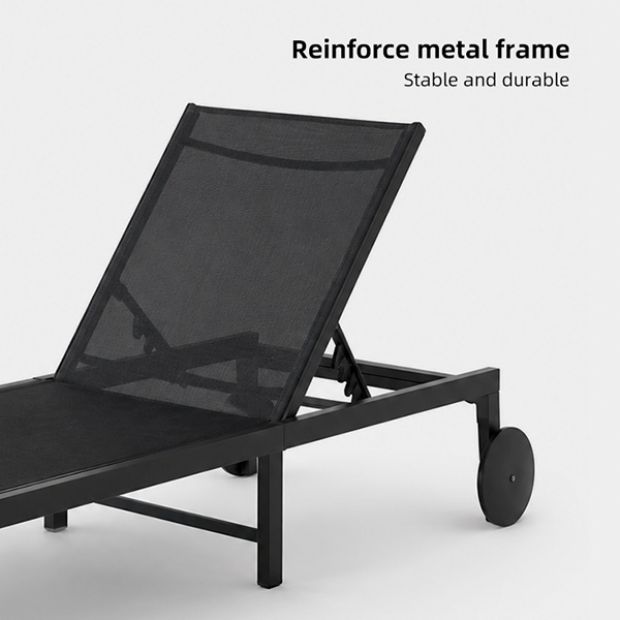 Chaise longue d'extérieur en métal avec roulettes et tissu en maille respirante, vendue en gros, pour les terrasses et les bords de piscine - 11D25O