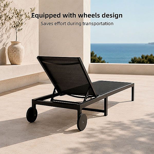 Chaise longue d'extérieur en métal avec roulettes et tissu en maille respirante, vendue en gros, pour les terrasses et les bords de piscine - 11D25O