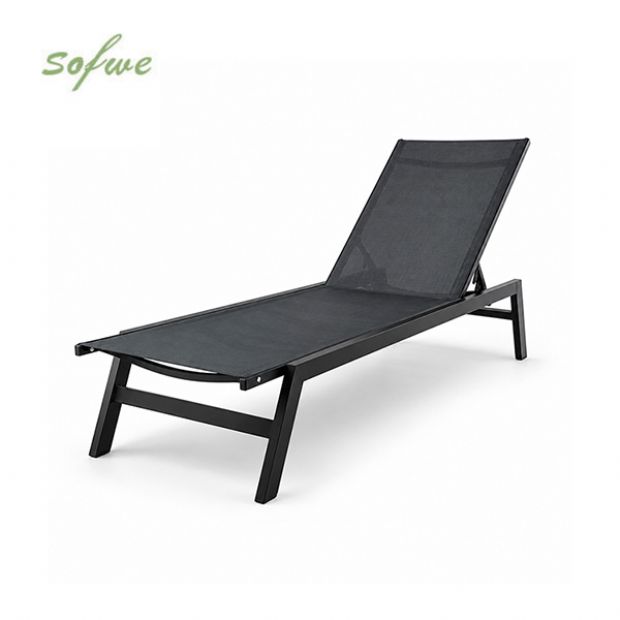 Chaise longue d'extérieur en gros, 550 g, surface en maille respirante, dossier réglable, structure en kit (KD), pour les espaces piscine - 11D25P