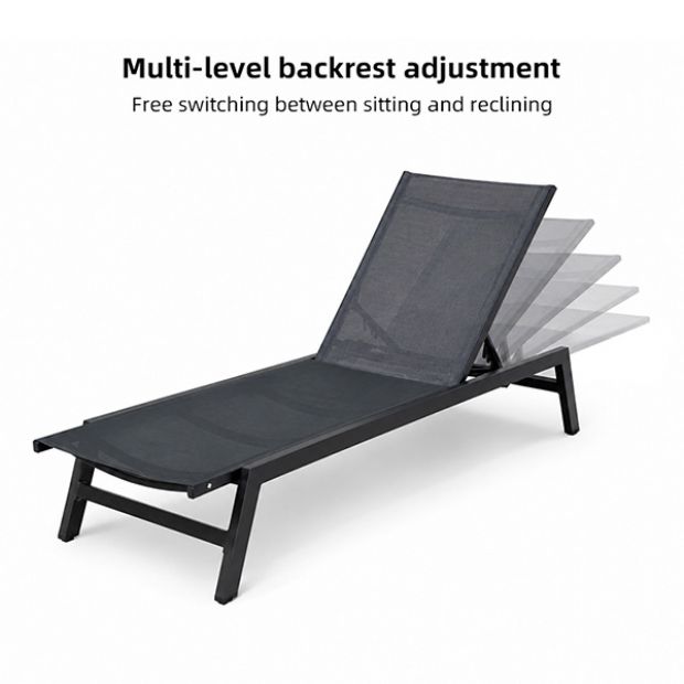 Chaise longue d'extérieur en gros, 550 g, surface en maille respirante, dossier réglable, structure en kit (KD), pour les espaces piscine - 11D25P
