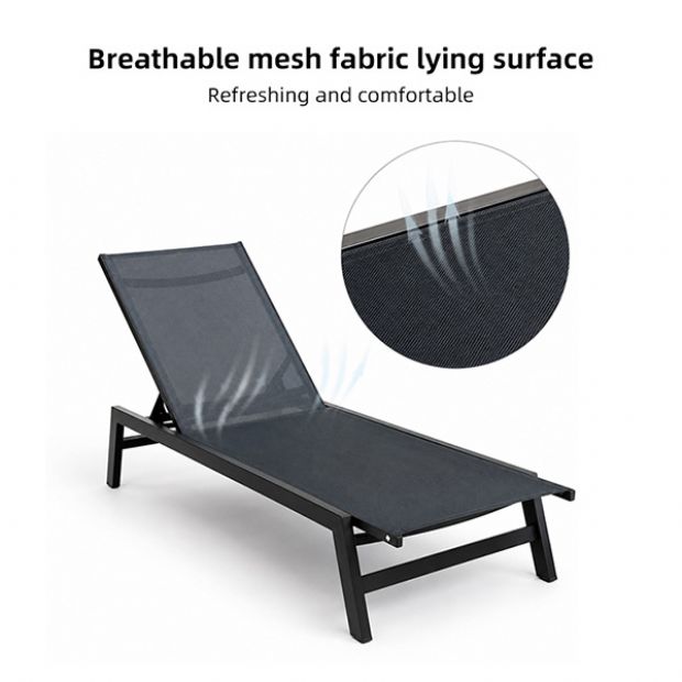 Chaise longue d'extérieur en gros, 550 g, surface en maille respirante, dossier réglable, structure en kit (KD), pour les espaces piscine - 11D25P