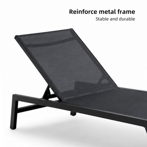 Chaise longue d'extérieur en gros, 550 g, surface en maille respirante, dossier réglable, structure en kit (KD), pour les espaces piscine - 11D25P