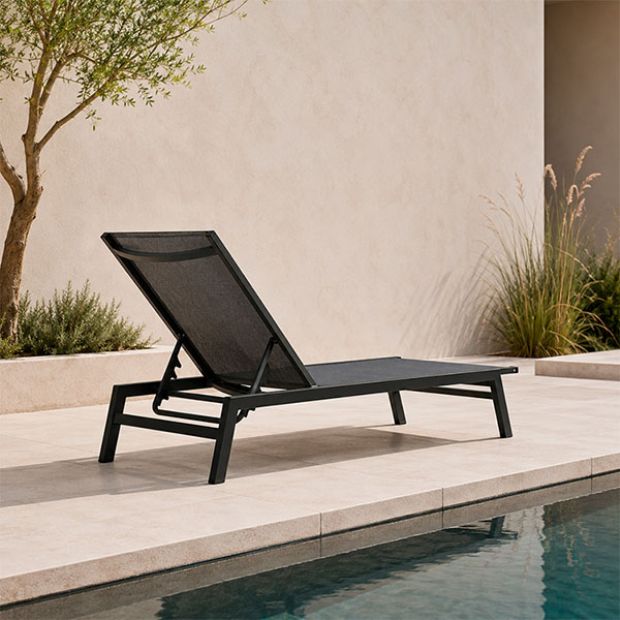 Chaise longue d'extérieur en gros, 550 g, surface en maille respirante, dossier réglable, structure en kit (KD), pour les espaces piscine - 11D25P
