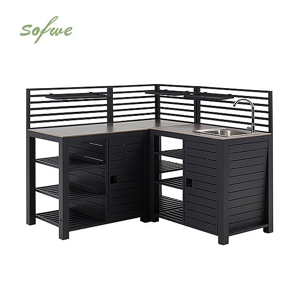 Ensemble de cuisine d'extérieur en aluminium avec plan de travail en pierre frittée - 11D13A