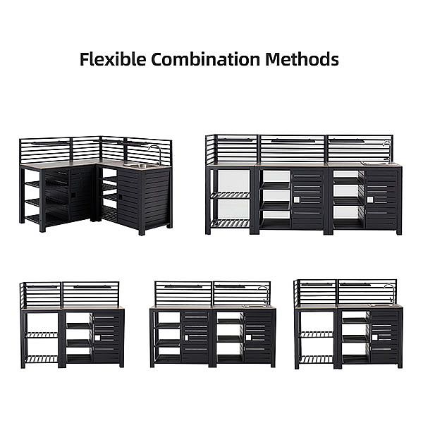 Ensemble de cuisine d'extérieur en aluminium avec plan de travail en pierre frittée - 11D13A