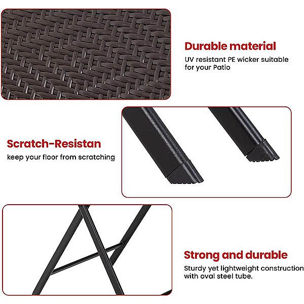 Meubles de patio 3 pièces chaise pliante en rotin osier - 10B01N