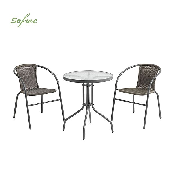 Ensemble de meubles de bistrot en rotin avec table ronde et chaises - 10B01X