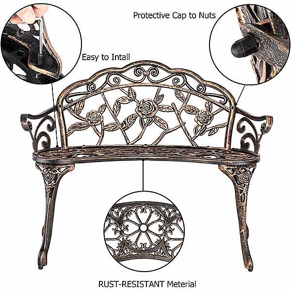 Chaise de jardin en métal en fonte d'aluminium antique d'extérieur - 10B01Z