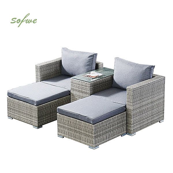 Chaises longues en osier et rotin pour patio, 5 pièces - 10C01R