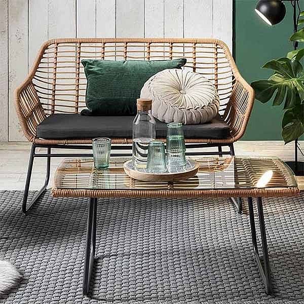 Ensemble de canapé de jardin 4 places, mobilier d'extérieur en rotin - 10C01T