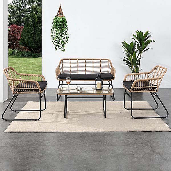 Ensemble de canapé de jardin 4 places, mobilier d'extérieur en rotin - 10C01T