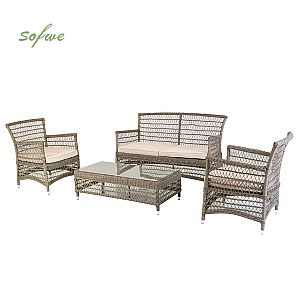 4 Piece PE Wicker Garden Ensemble de meubles de canapé