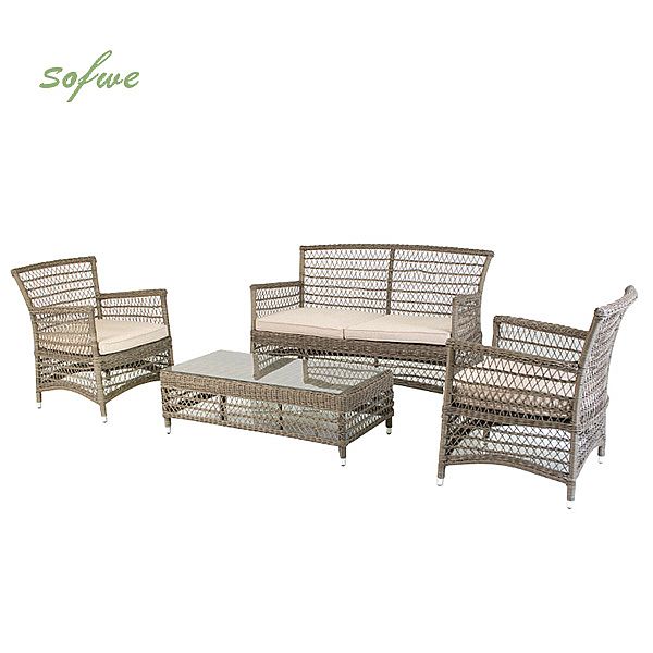 4 Piece PE Wicker Garden Ensemble de meubles de canapé - 10C01Y
