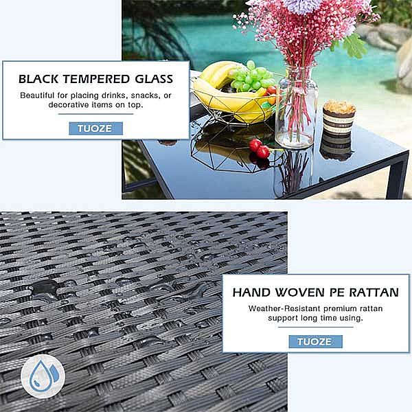 Table et chaise d'extérieur en osier 4 pièces avec table basse - 10C02E