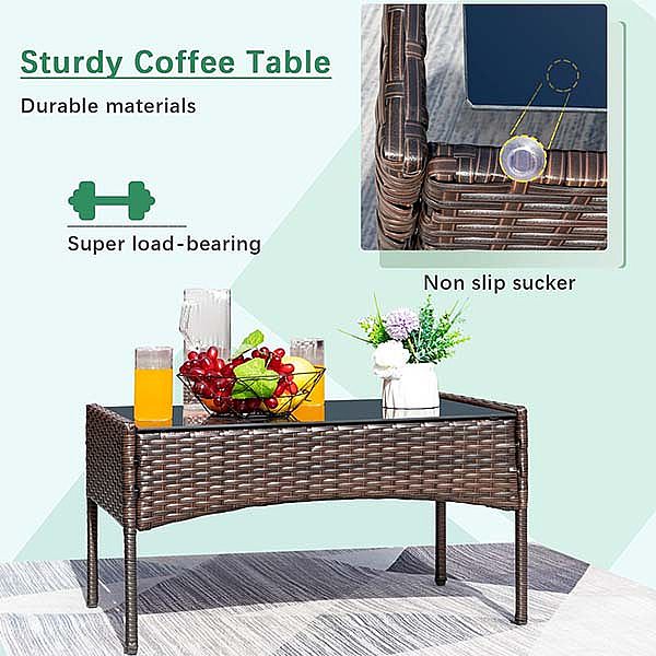 Ensemble de conversation en osier pour meubles de patio brun 4 pièces - 10C02G