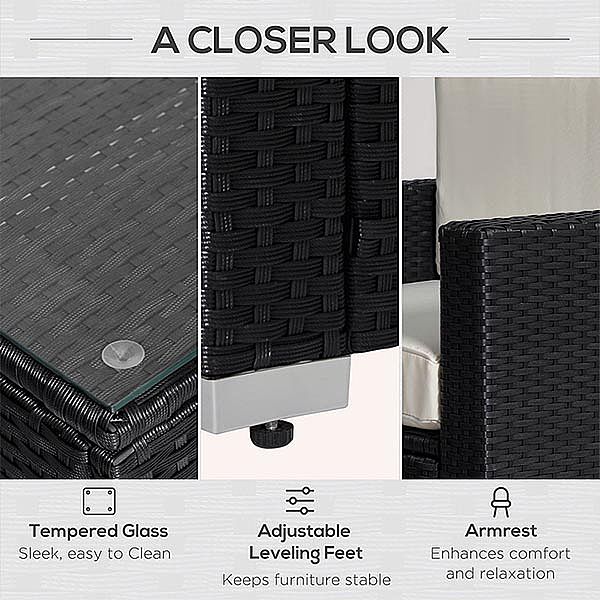 Ensemble de meubles de patio 3 pièces, canapé en osier et rotin - 10C02J