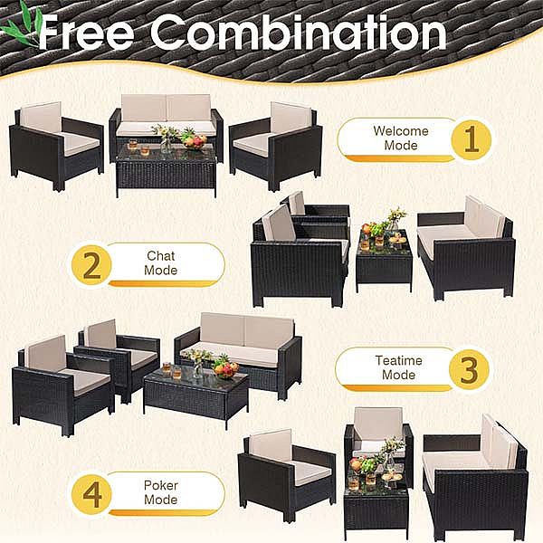 Ensembles de meubles de conversation de patio en rotin tissé d'extérieur - 10C02K