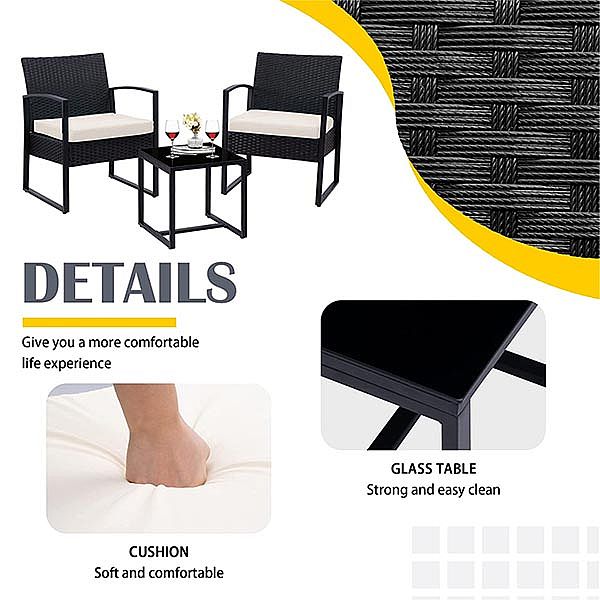 Ensemble de meubles de jardin en osier 3 pièces - 10C02Q