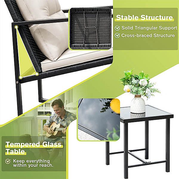 Ensemble de meubles d'extérieur de patio en osier 3 pièces - 10C02R