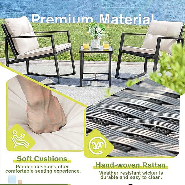 Ensemble de meubles d'extérieur de patio en osier 3 pièces - 10C02R