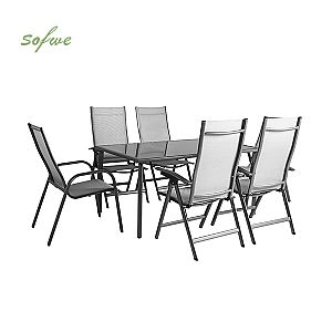 Ensemble table et chaises de jardin en textilène 7 pièces