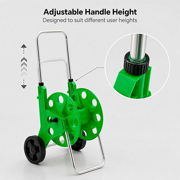 Chariot Porte-Tuyau de Jardin de 60 m en Gros avec Roues et Poignée Réglable - 10Z01C