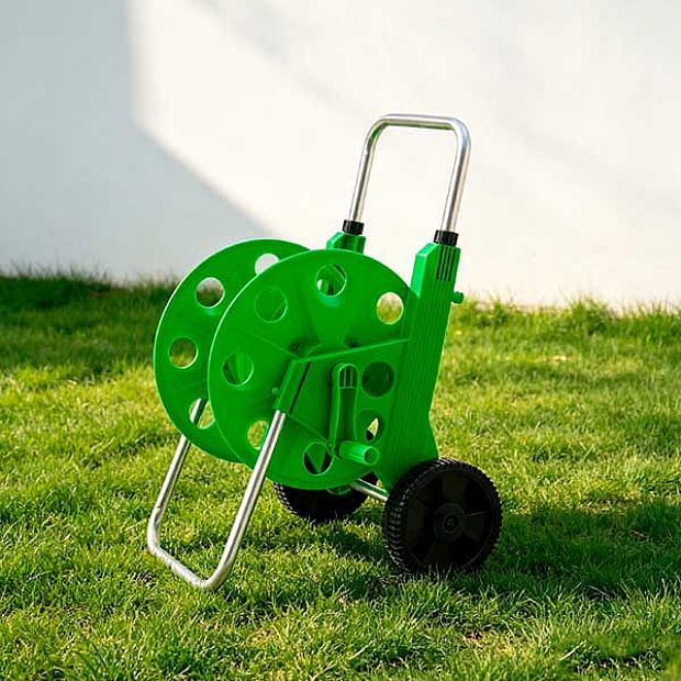 Chariot Porte-Tuyau de Jardin de 60 m en Gros avec Roues et Poignée Réglable - 10Z01C