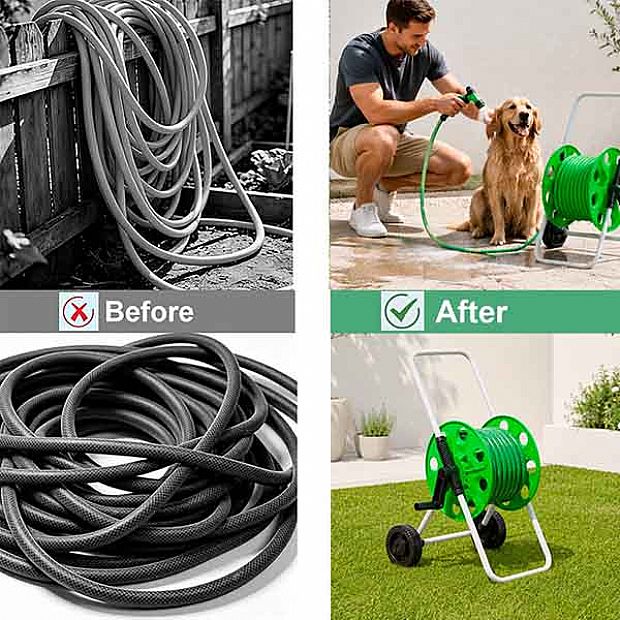 Chariot Porte-Tuyau de Jardin Portable de 50 m en Gros avec Roues et Manivelle - 10Z01D
