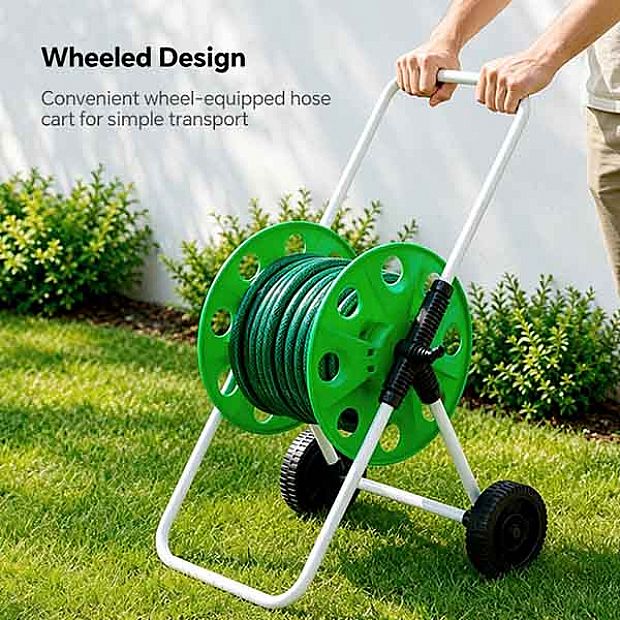 Chariot Porte-Tuyau de Jardin Portable de 50 m en Gros avec Roues et Manivelle - 10Z01D