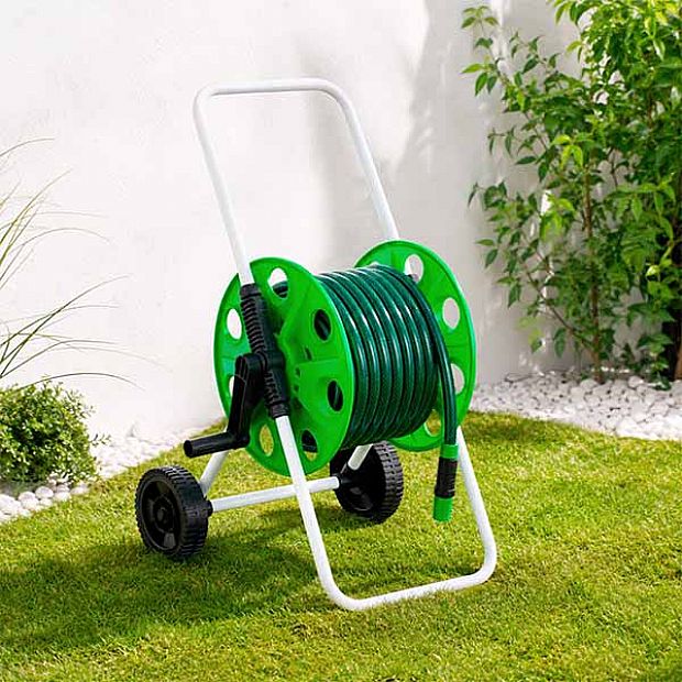 Chariot Porte-Tuyau de Jardin Portable de 50 m en Gros avec Roues et Manivelle - 10Z01D