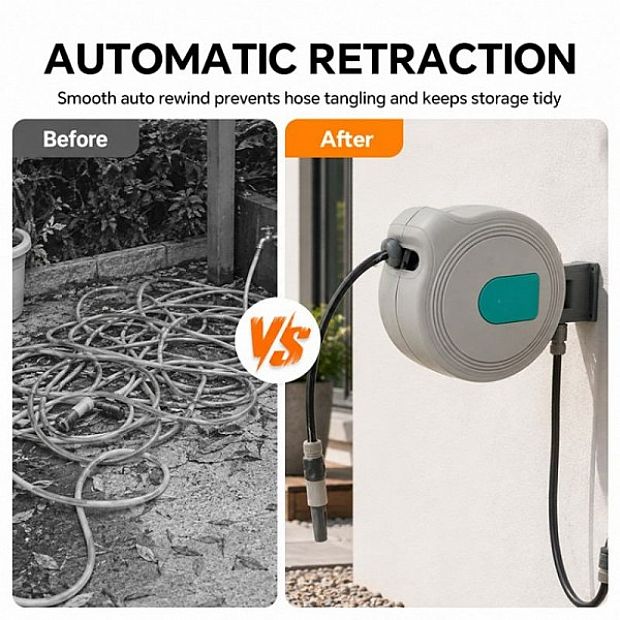 Enrouleur de Tuyau d’Arrosage Automatique Rétractable de 10 m en Gros avec Support Mural Pivotant à 180° - 10Z01F