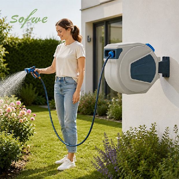 Enrouleur de Tuyau d’Arrosage Automatique Rétractable en Gros de 30 m avec Support Mural Pivotant à 180° - 10Z01G
