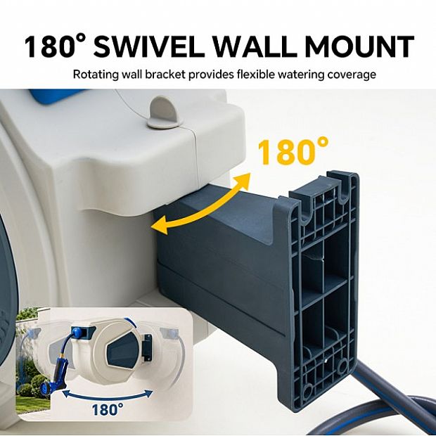 Enrouleur de Tuyau d’Arrosage Automatique Rétractable en Gros de 30 m avec Support Mural Pivotant à 180° - 10Z01G