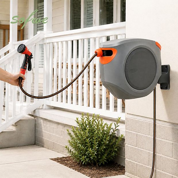Enrouleur Automatique Rétractable de Tuyau d’Arrosage de 40 m en Gros avec Support Mural Pivotant à 180° pour l’Arrosage Extérieur - 10Z01I