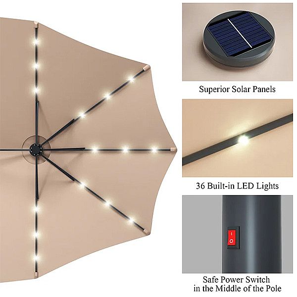 Vente en gros de parapluie de marché de patio à double face avec lumière LED intégrée de 15 pieds - 12U01P