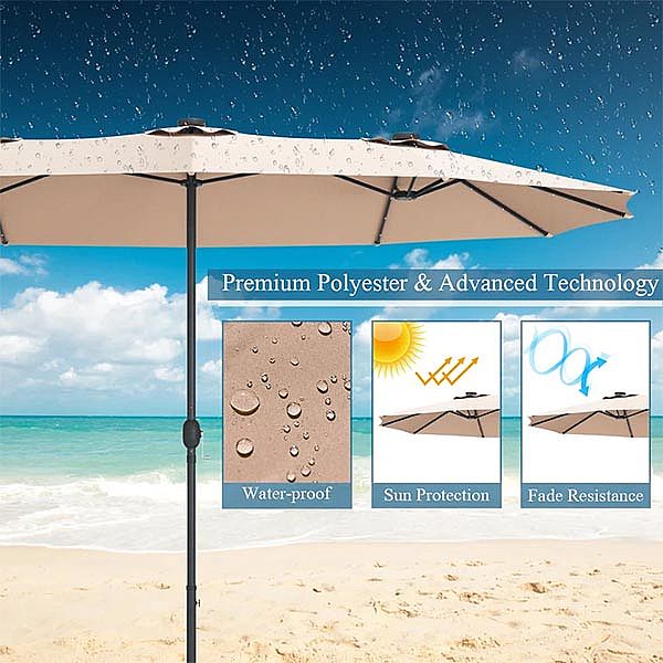 Vente en gros de parapluie de marché de patio à double face avec lumière LED intégrée de 15 pieds - 12U01P