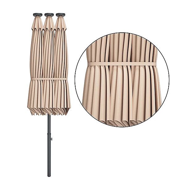 Vente en gros de parapluie de marché de patio à double face avec lumière LED intégrée de 15 pieds - 12U01P